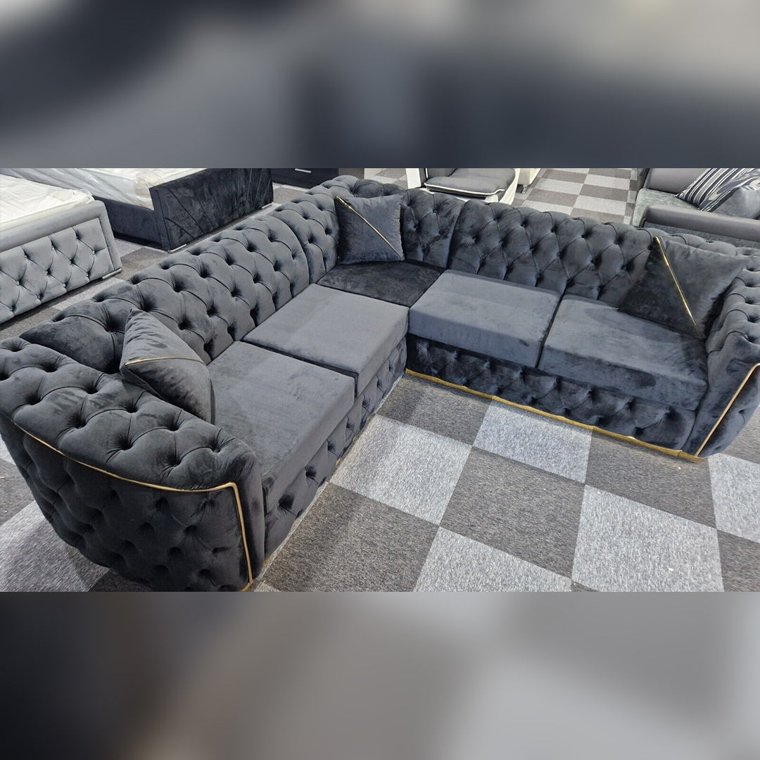 Toronto Chesterfield Corner Sofa Black & Gold