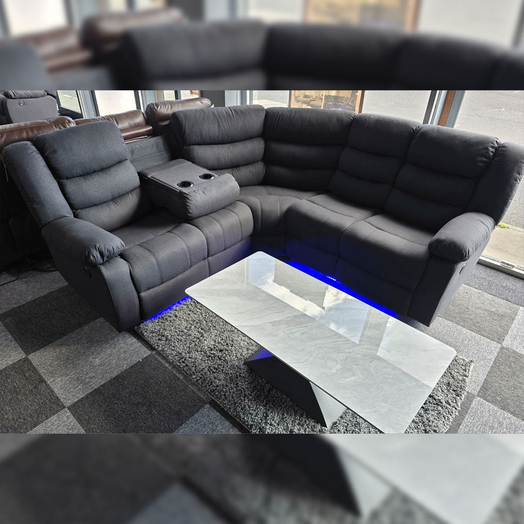 Roma Fabric Electric Recliner Corner Sofa Grey With USB/LED/Cup Holder