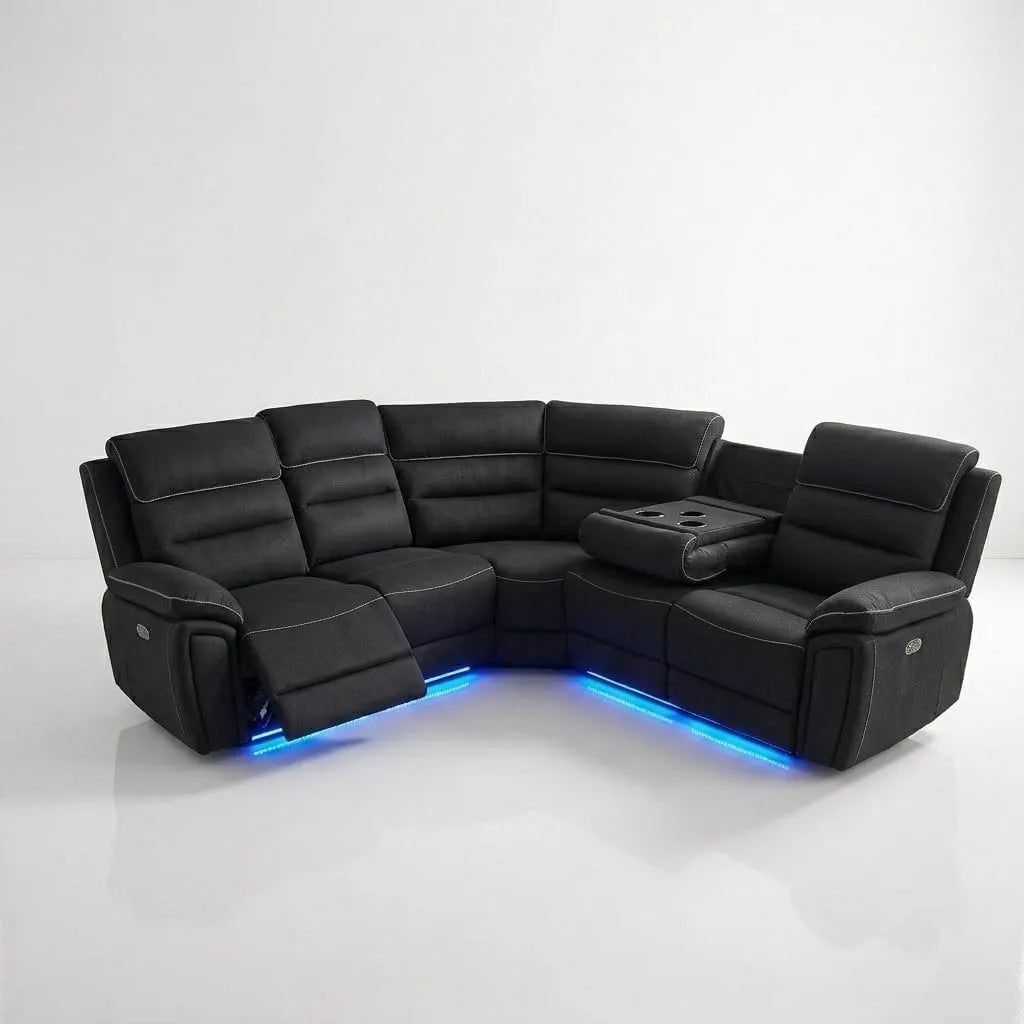 Venice Fabric Electric Recliner Corner Sofa with Smart Tech Hub - Grey