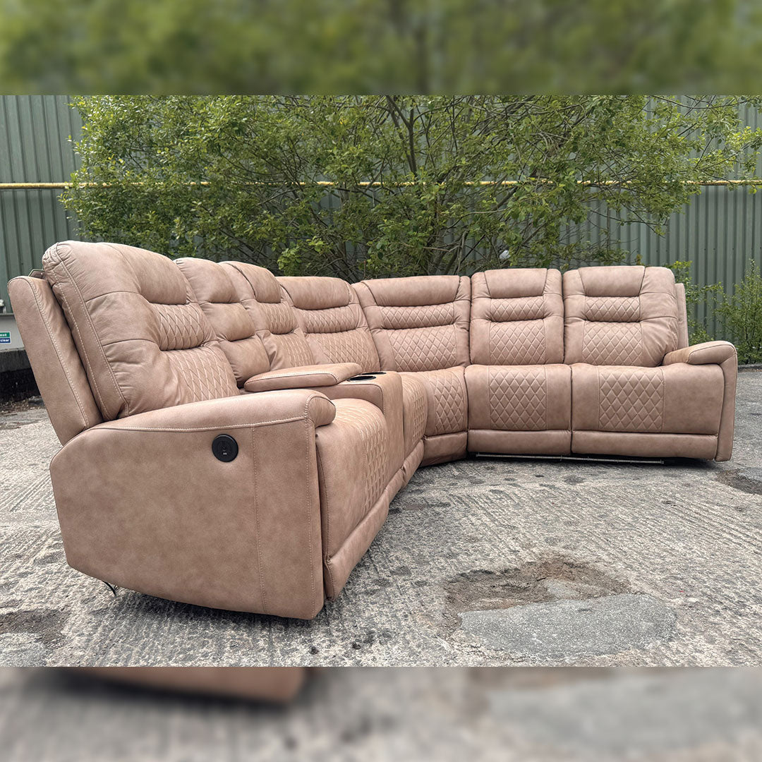 MNS Halifax Leather Electric Recliner Corner Sofa(Black,Grey,Beige)-USB Ports/LED LIGHTS/CUP HOLDERS