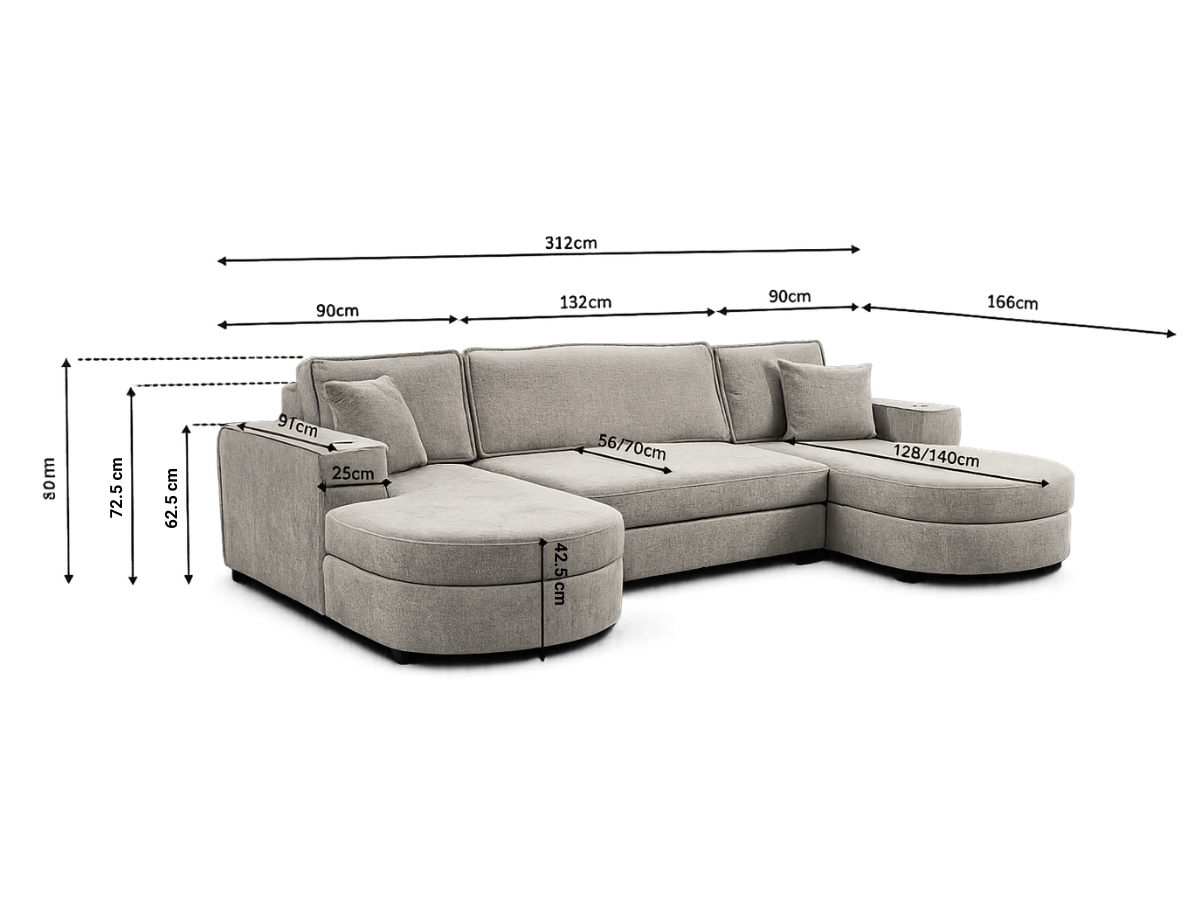 Belrosa Enzo Chocolate U Shaped Sofa Bed with Storage