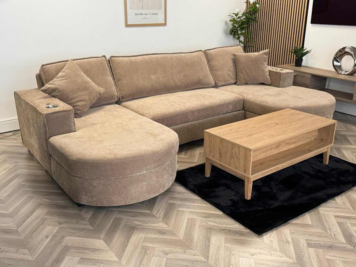 Belrosa U Shape Sofa Bed with Storage Mocha Kensington Fabric