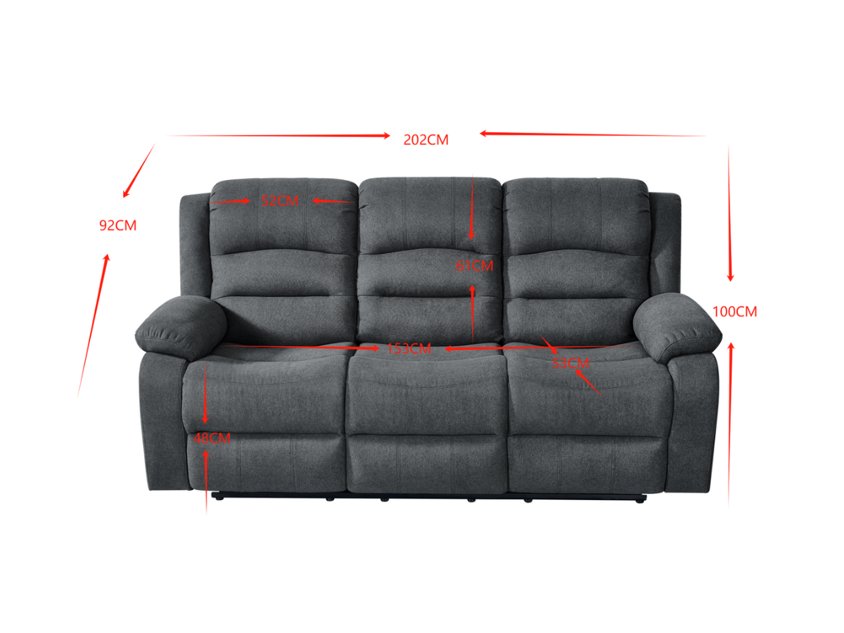 Florence 3 Seater Electric Recliner Sofa Grey Fabric