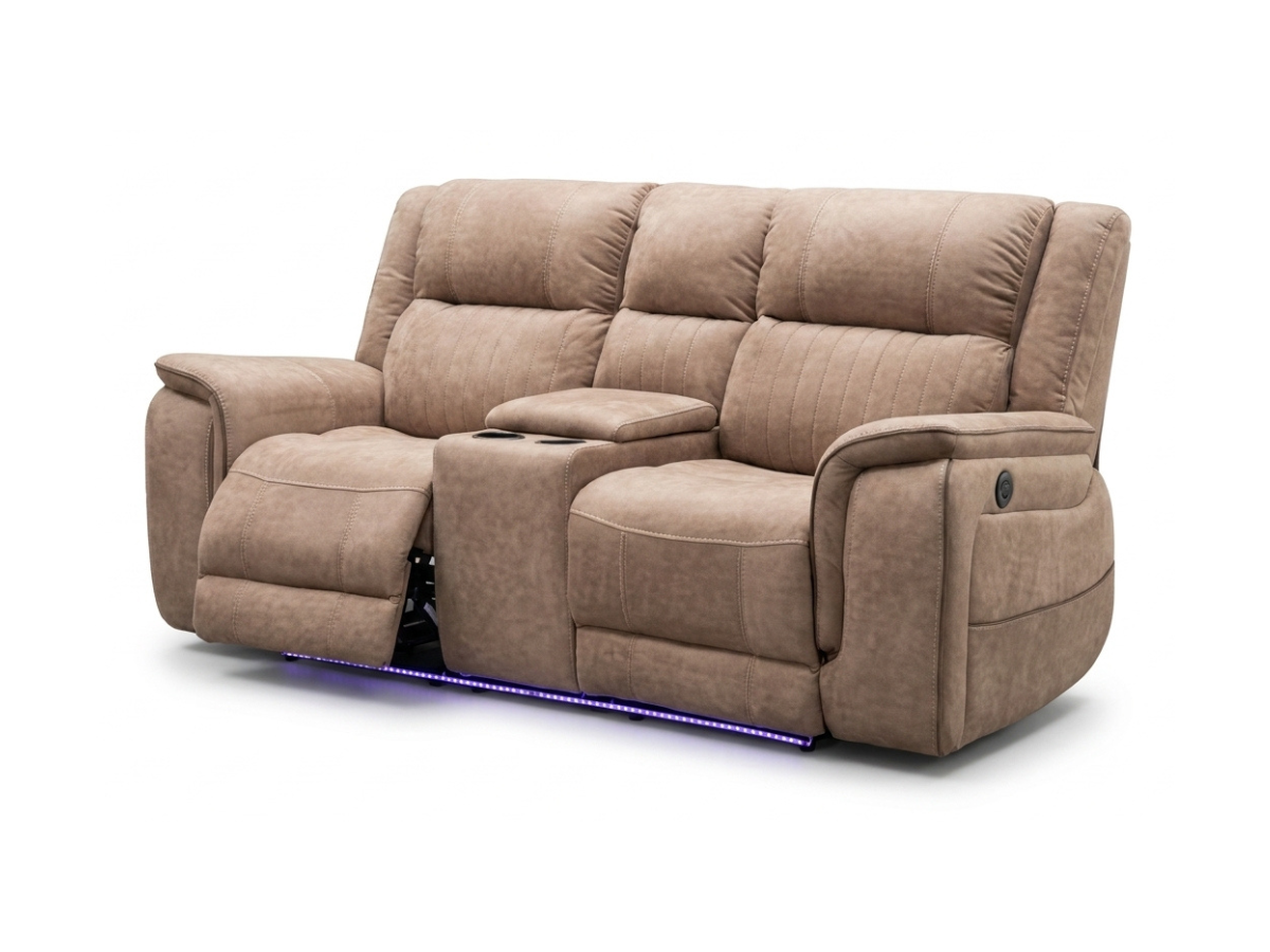 Hanna 3+2 Sofa Set Electric Recliner Beige Micro Fabric