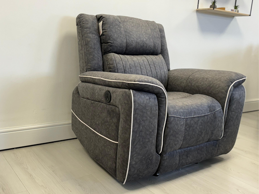 Hanna Electric Recliner Chair Grey Micro Fabric