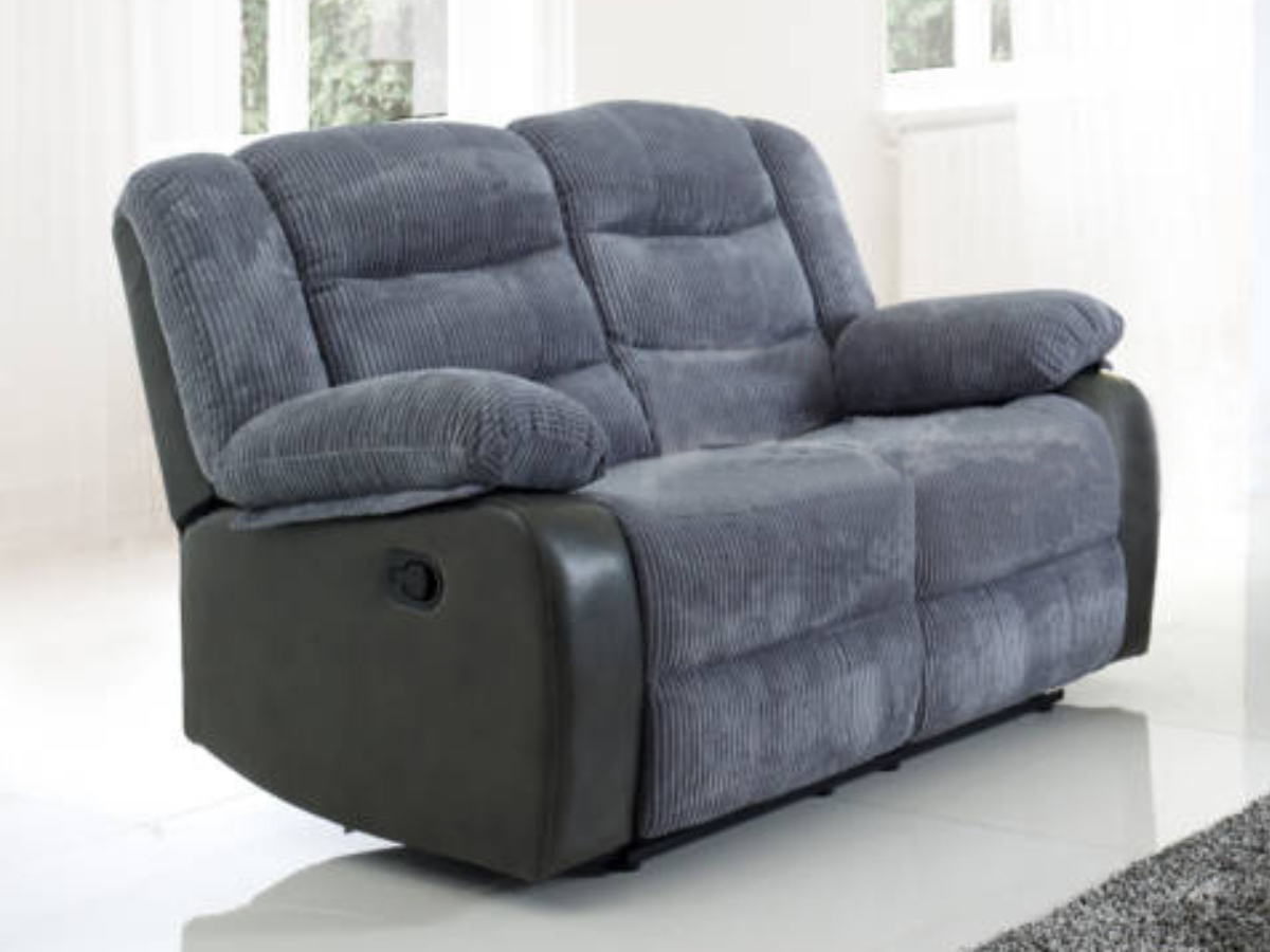Rio Recliner 2 Seater Grey Cord and Black Faux Leather