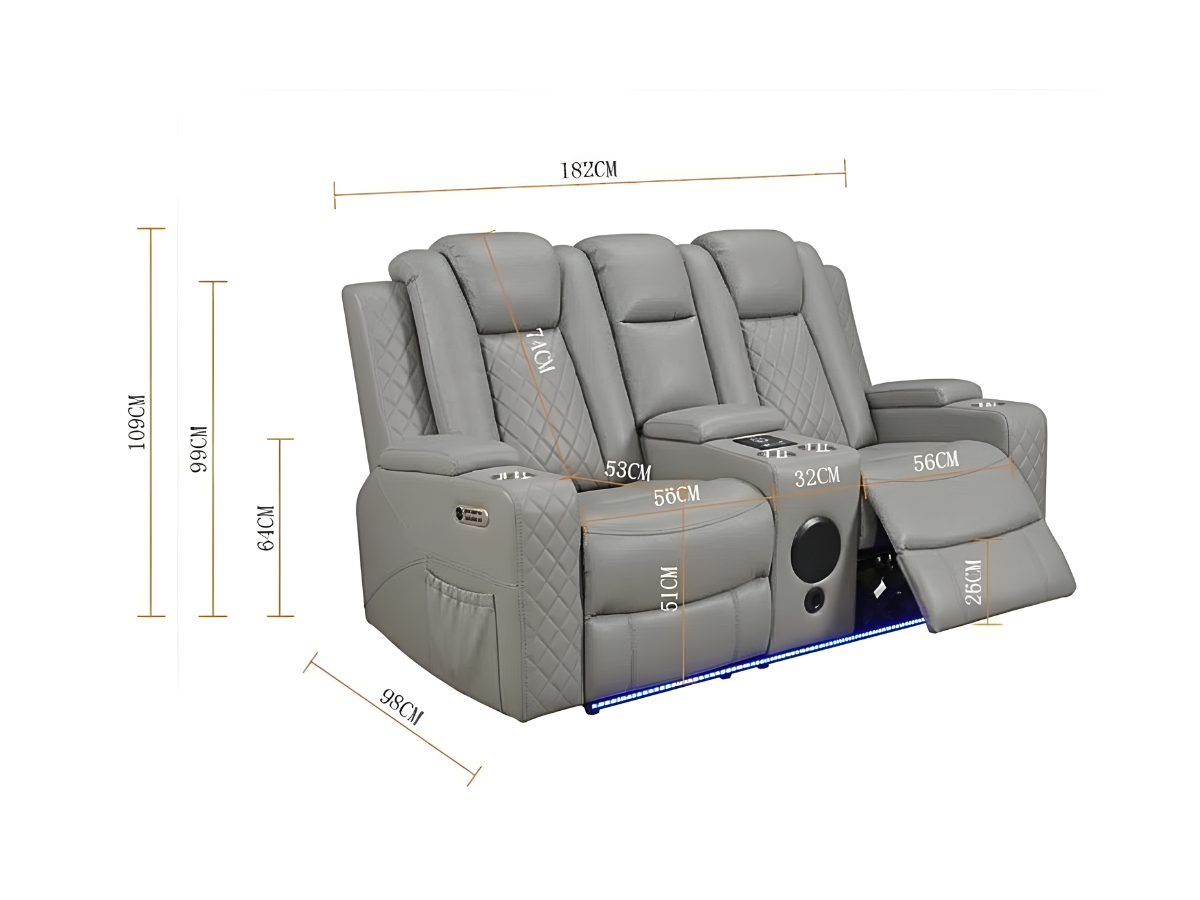 Sianna Electric Recliner 3+2 Sofa Set Grey Aire Leather
