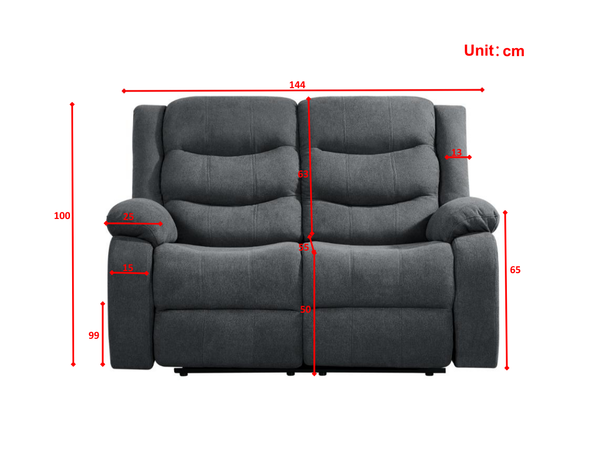 Sorrentino 2 Seater Recliner Sofa Fabric Grey