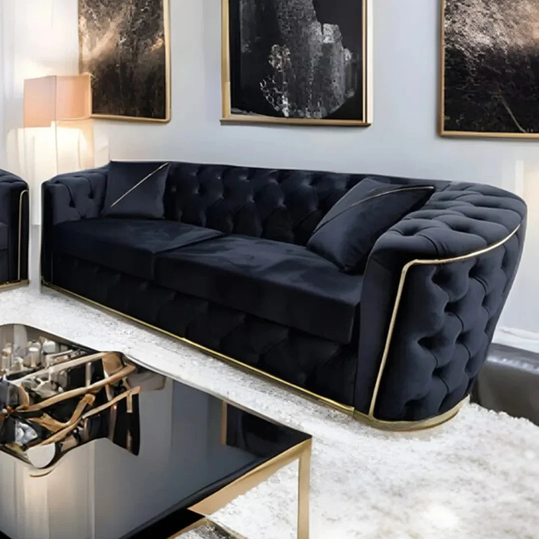 Toronto Chesterfield Sofa 3+2 Black & Gold
