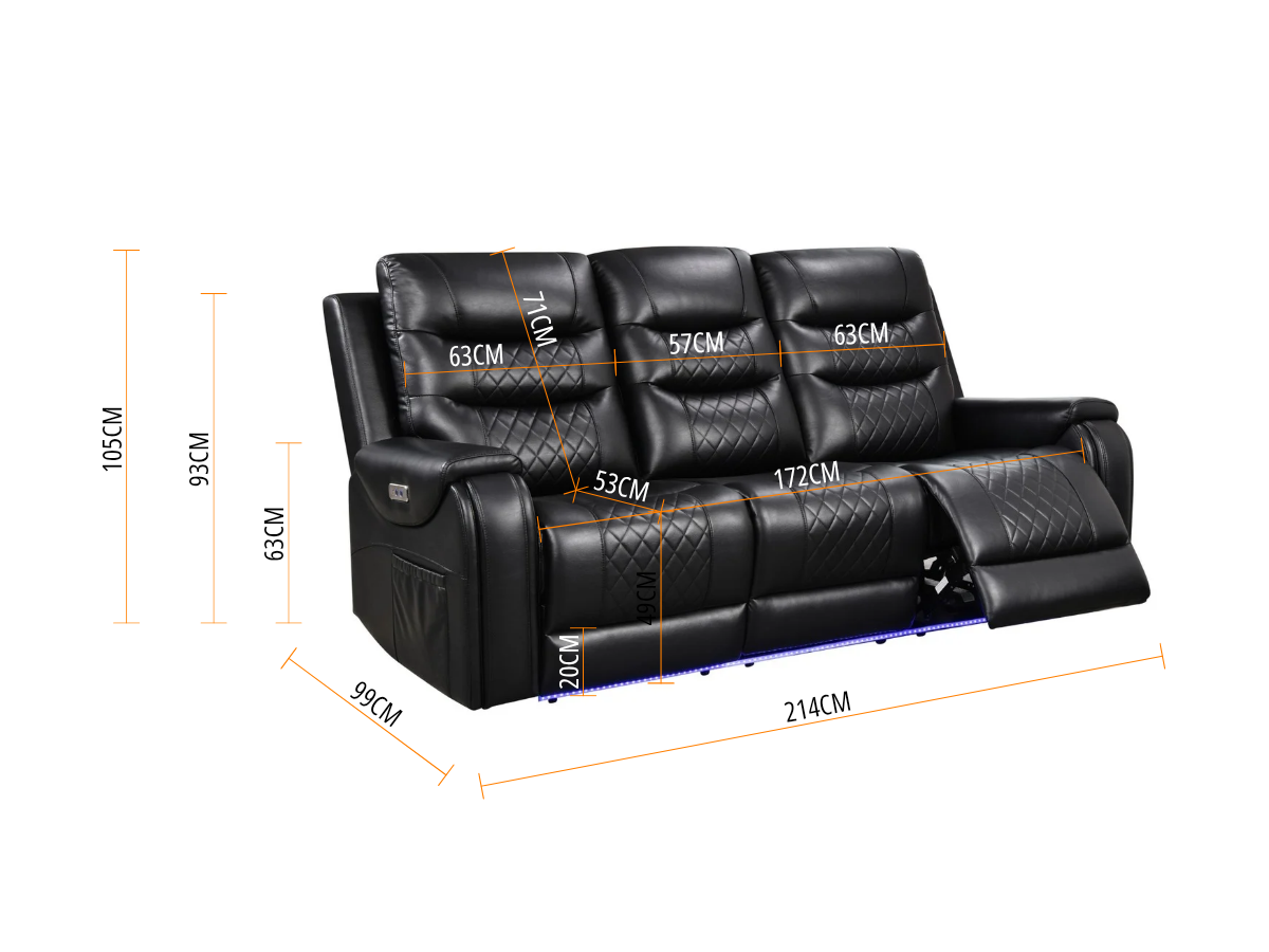 Forbes Electric Recliner 3 Seater Sofa Aire Leather