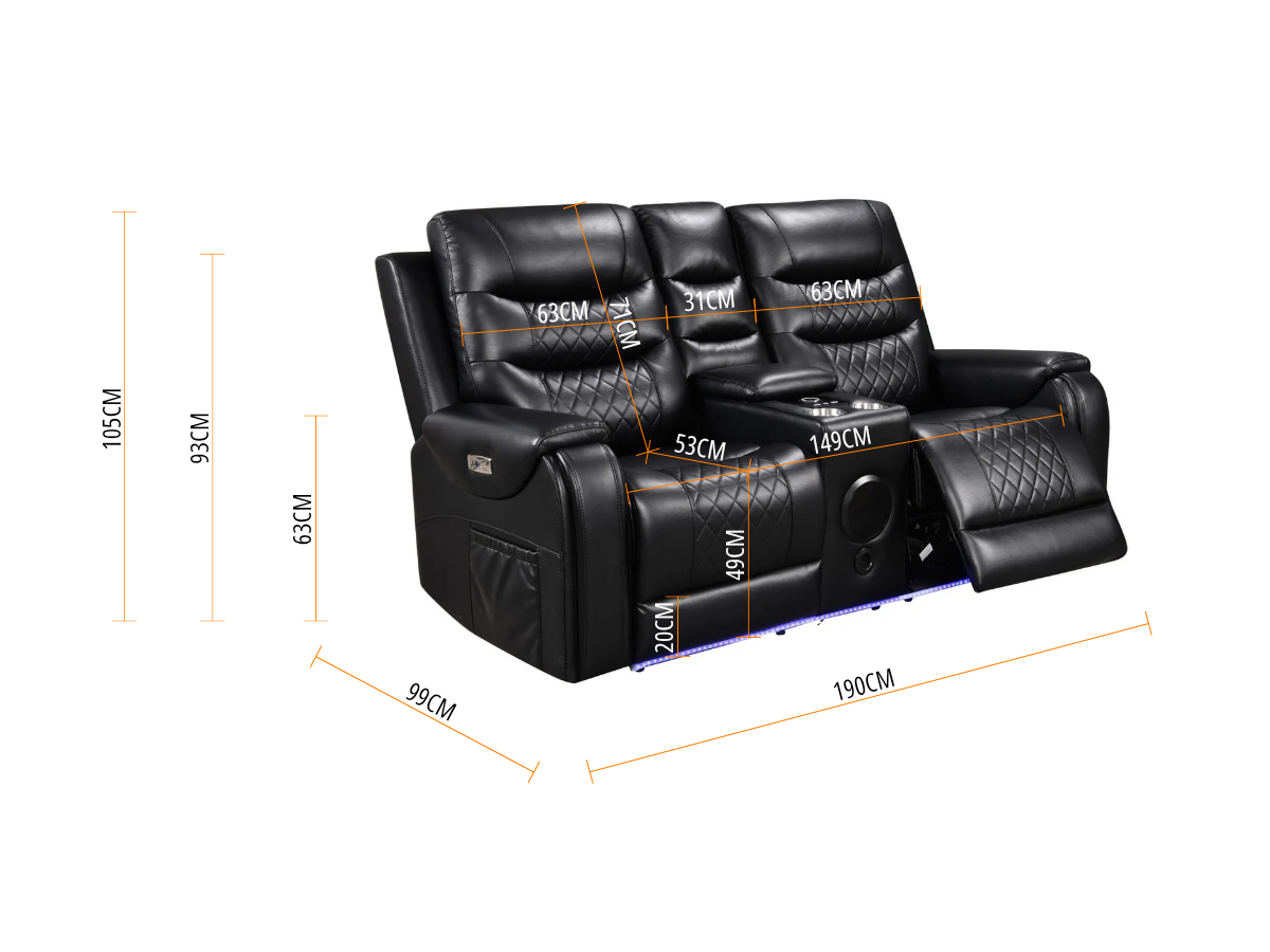 Forbes Electric Recliner 2 Seater Sofa Aire Leather