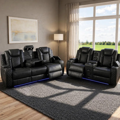 Emilay Premium Leather Electric Recliner Sofa – Luxury 3 and 2 Seater with Cooling Cupholders & Integrated speaker System