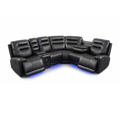MNS Halifax Music Leather Electric Recliner Corner Sofa - Black, Grey or Brown