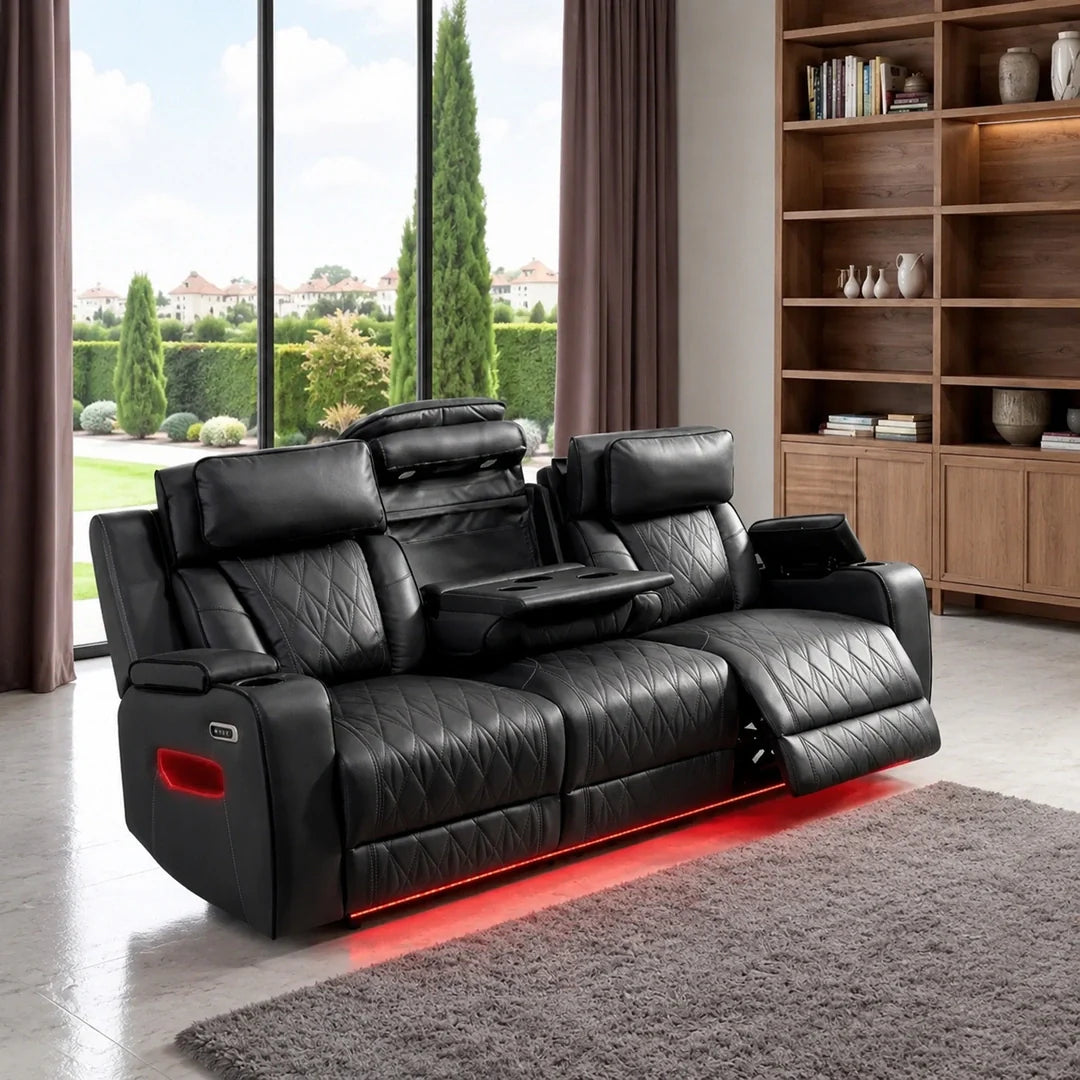 Osman Smart Leather 3+2 Seater Sofa with Built-in Speakers, Wireless Charging, USB-C, RGB LED & Electric Headrests