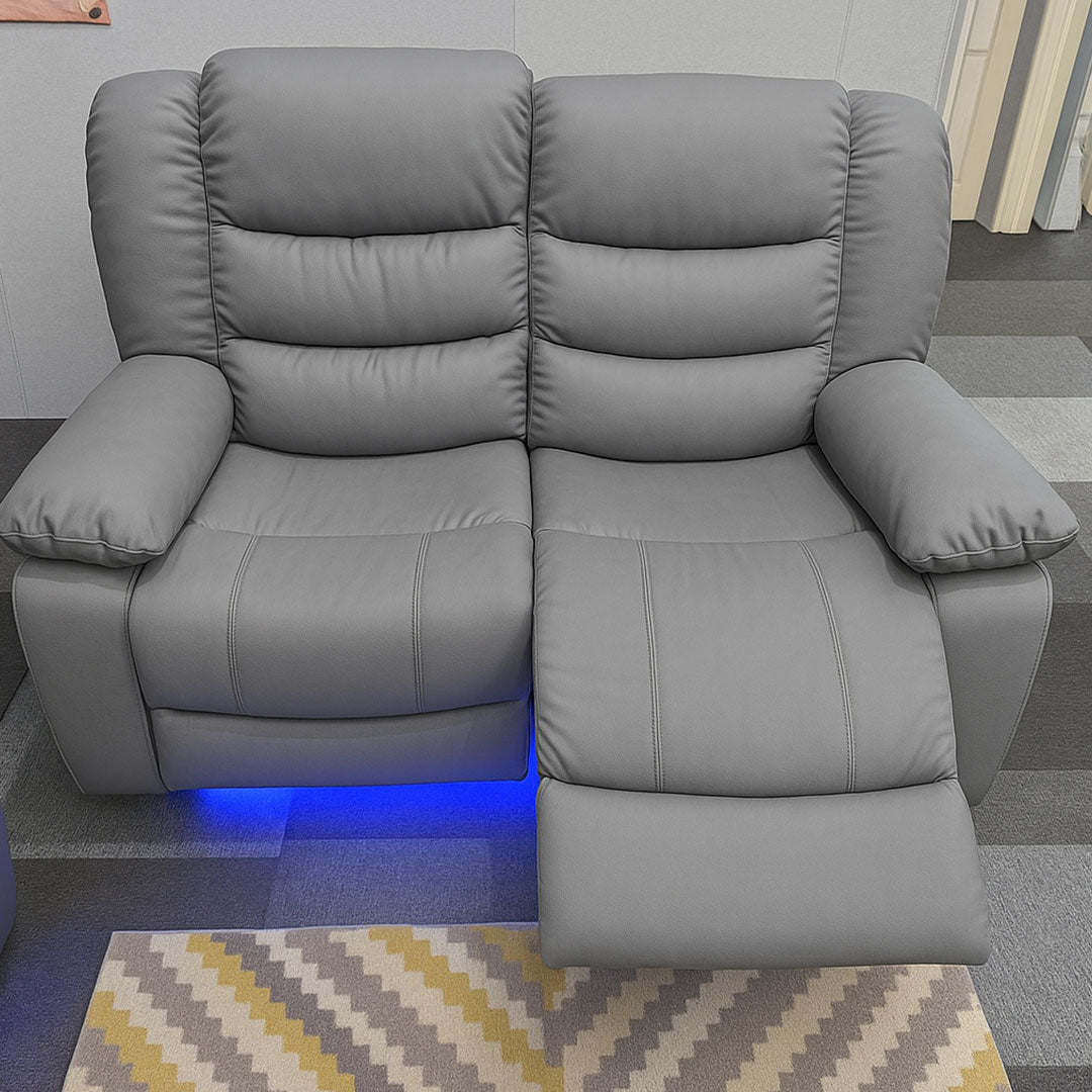 MNS Roma Leather Electric Recliner Sofa with Cupholders - 3+2 Seater Sofa - Black , Grey(3+2 Seater)
