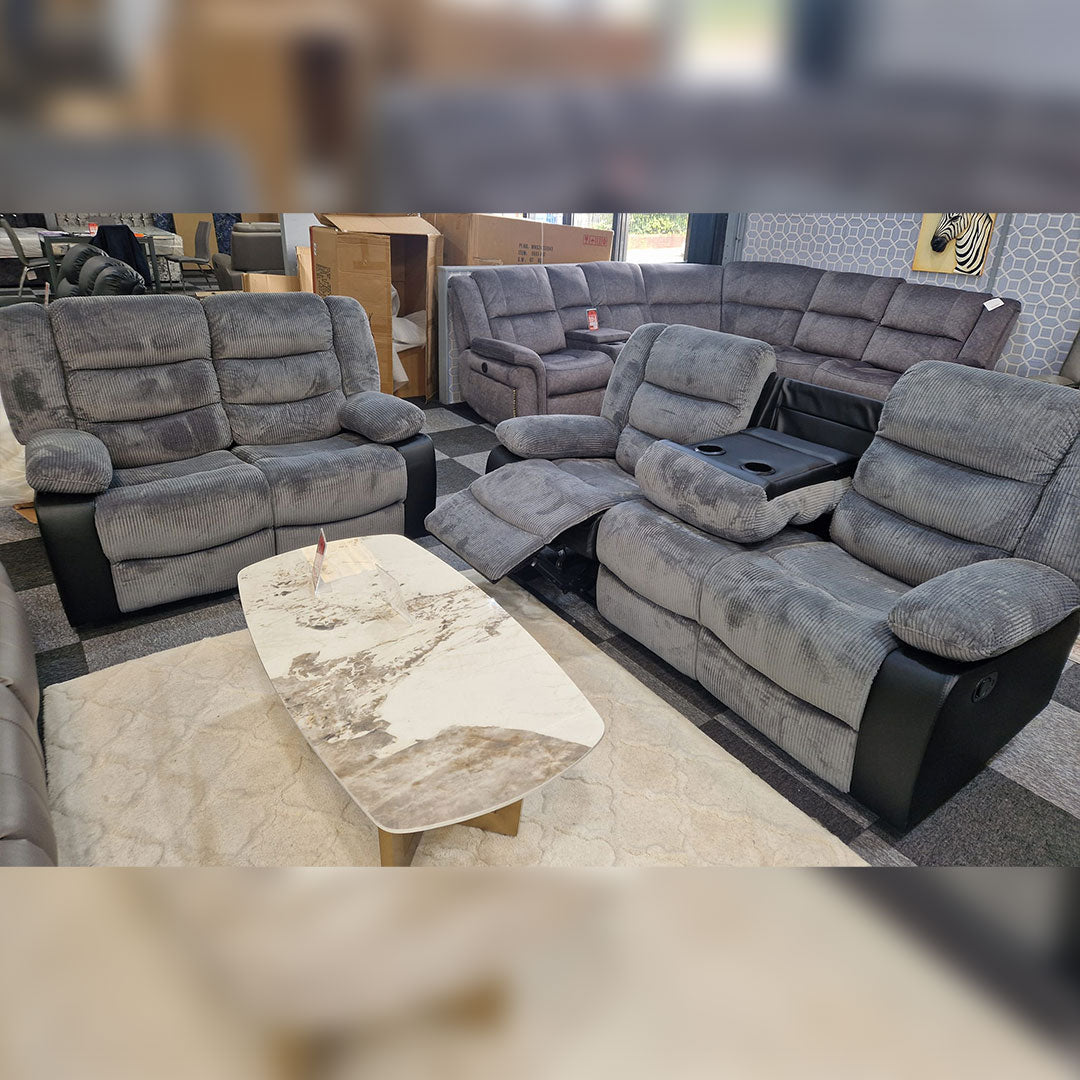 Rio Jumbo cord 3+2 recliner in black and grey
