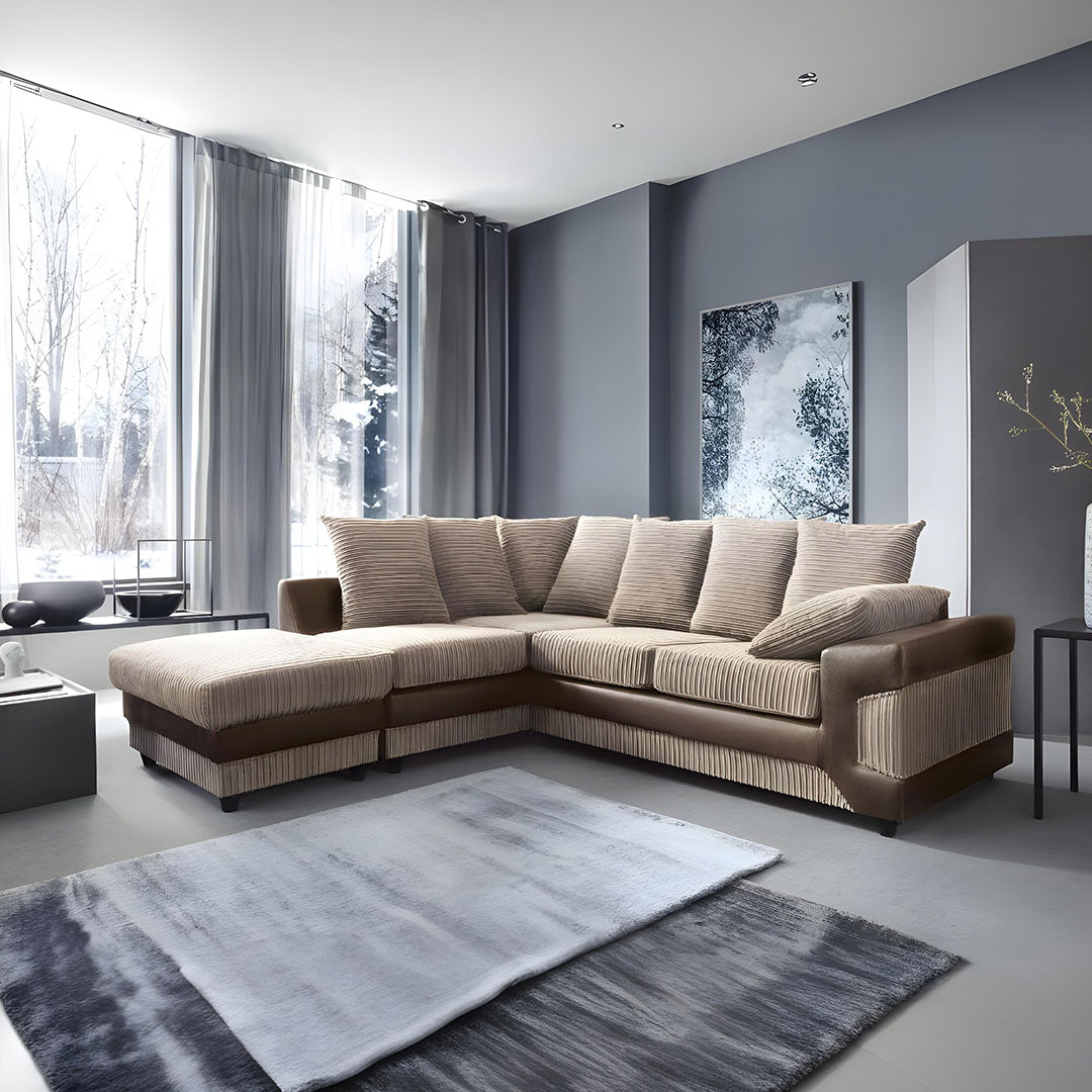 Amazing Sofas NEW LARGE DINO CORNER SOFA JUMBO CORD BEIGE BROWN  LEFT OR RIGHT