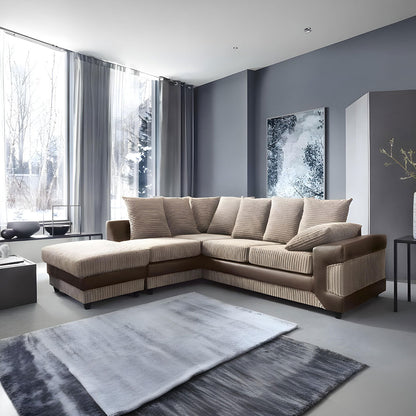 Amazing Sofas NEW LARGE DINO CORNER SOFA JUMBO CORD BEIGE BROWN  LEFT OR RIGHT