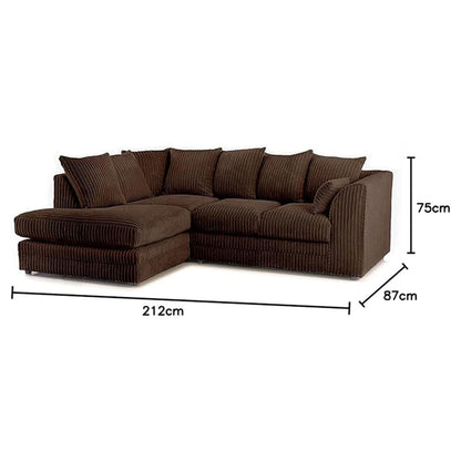 MNS Luxor Fabric Corner Sofa Chocolate | Soft Jumbo Cord 3-4 Seater Corner Sofa