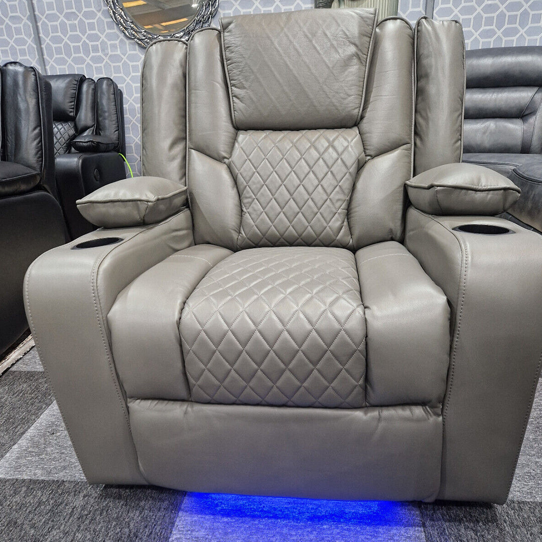 MNS Orlando Electric Recliners 3+2 Seater Leather Sofa (Black, Grey) /LED LIGHTS/WIRELESS CHARGER