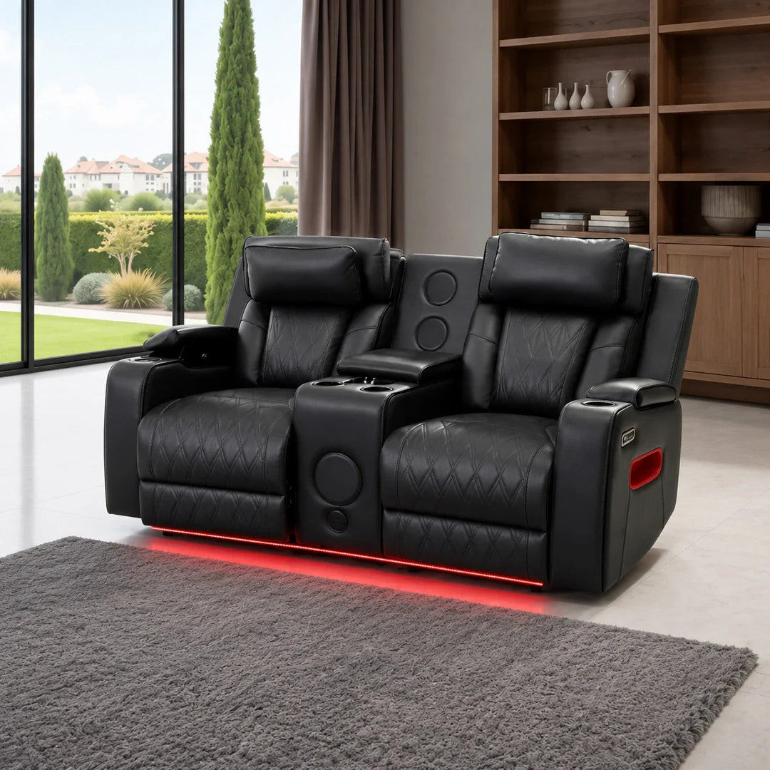 Osman Smart Leather 3+2 Seater Sofa with Built-in Speakers, Wireless Charging, USB-C, RGB LED & Electric Headrests
