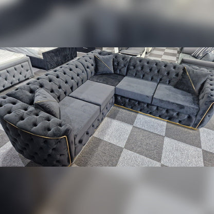 Toronto Chesterfield Corner Sofa Black & Gold