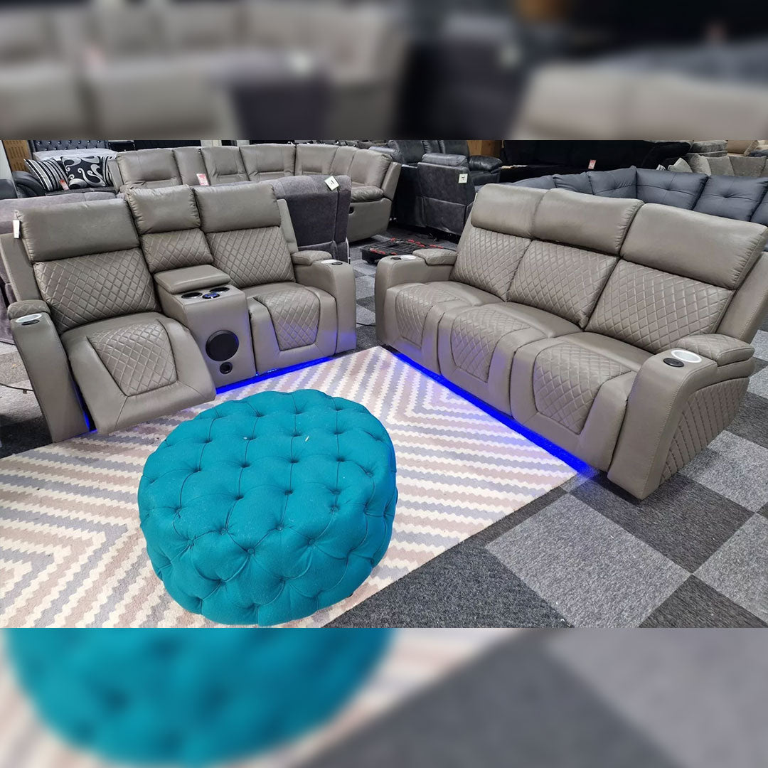 MNS Florida Music Electric Recliners 3+2 Seater Leather Sofa (Black, Grey) Blutooth Speakers/LED LIGHTS/USB CHARGER