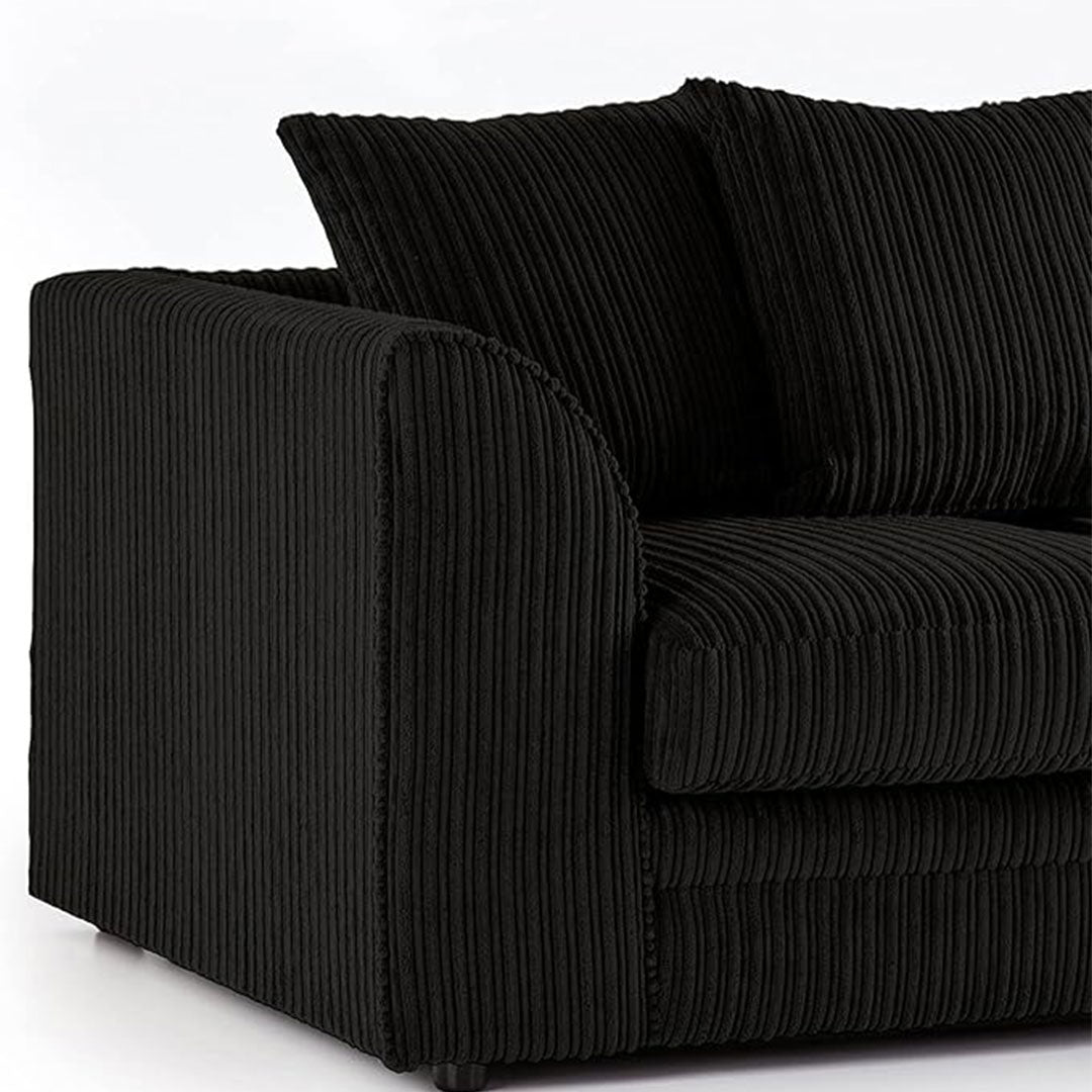 MNS Luxor Fabric Corner Sofa Black | Soft Jumbo Cord 3-4 Seater Corner Sofa