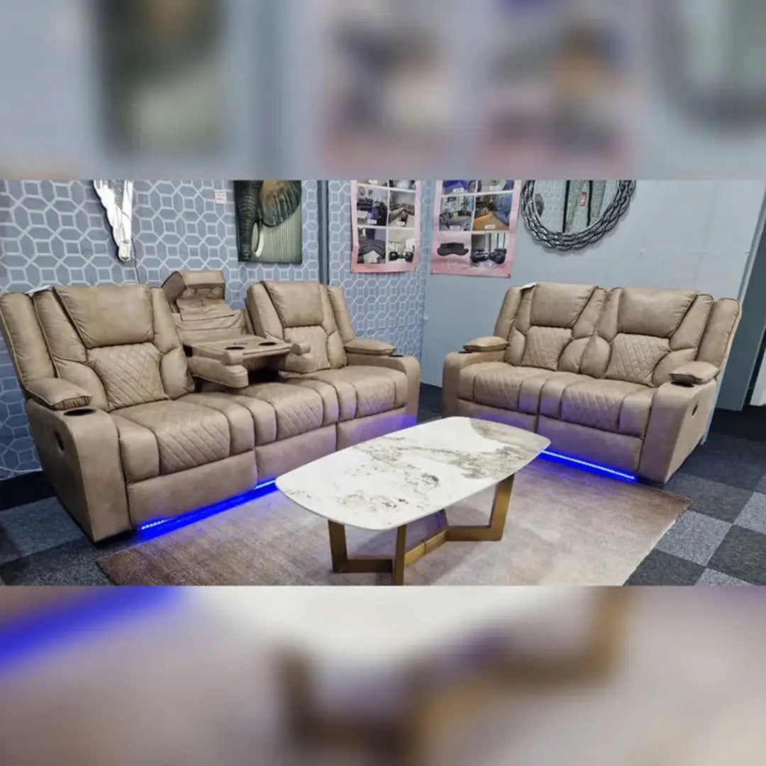 MNS Orlando Electric Recliners 3+2 Seater Leather Sofa (Black, Grey) /LED LIGHTS/WIRELESS CHARGER