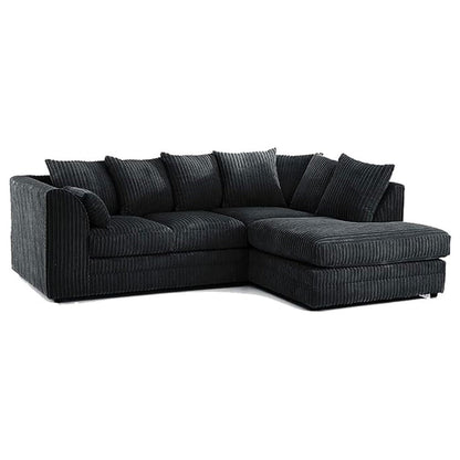 MNS Luxor Fabric Corner Sofa Black | Soft Jumbo Cord 3-4 Seater Corner Sofa