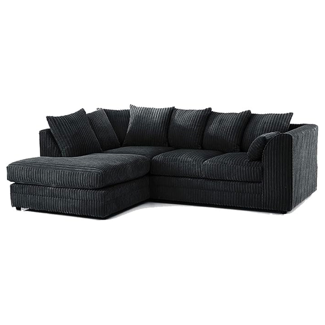 MNS Luxor Fabric Corner Sofa Black | Soft Jumbo Cord 3-4 Seater Corner Sofa
