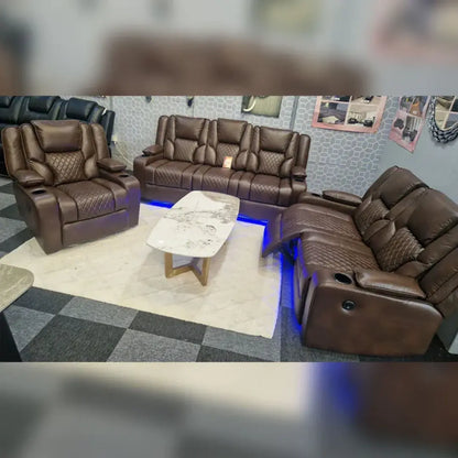 MNS Orlando Electric Recliners 3+2 Seater Leather Sofa (Black, Grey) /LED LIGHTS/WIRELESS CHARGER