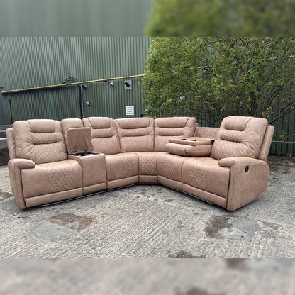 MNS Halifax Leather Electric Recliner Corner Sofa(Black,Grey,Beige)-USB Ports/LED LIGHTS/CUP HOLDERS