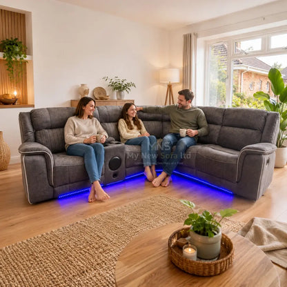 Hannah Grey Microfibre Electric Recliner Sofa Set with USB, LED Lights & Bluetooth Speakers