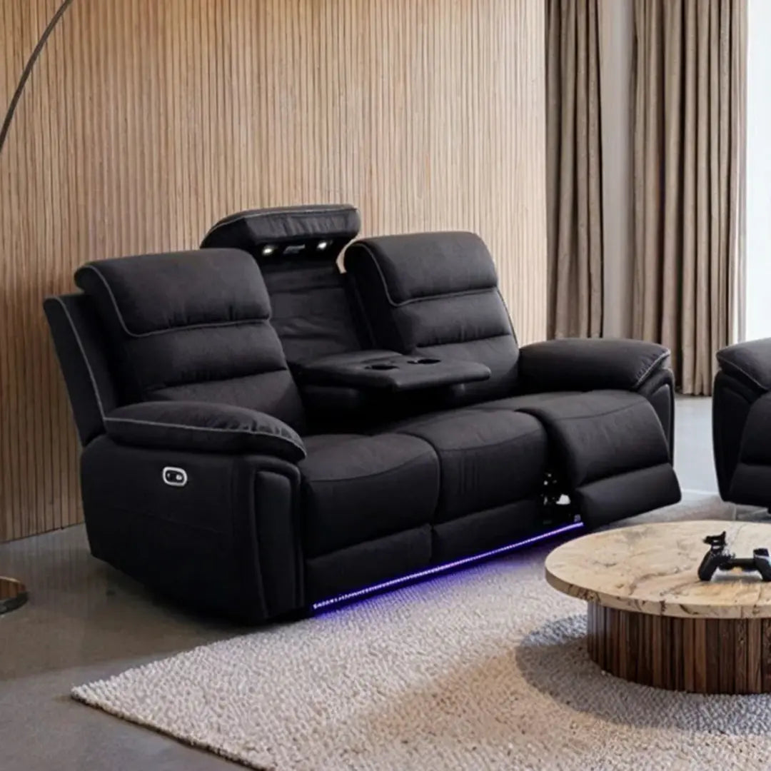 Venice Electric Recliner Sofa Set, Fabric, 3 and 2 Seater, Platinum, with USB, Type C, LED, and Reading Lights