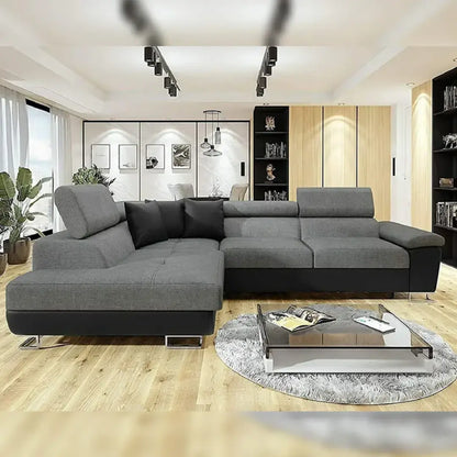 ANTON Black & Grey Fabric Corner Sofa Bed | Double Bed | large sofas settee for living Rooms | Left hand & Right hand side suite (RIGHT HAND SIDE/LEFT HAND SIDE)