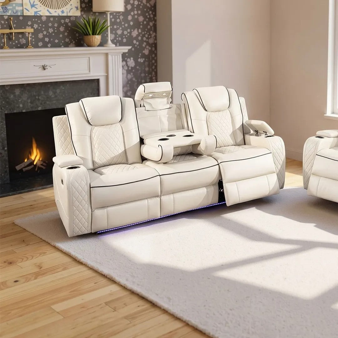 Emilay Premium Leather Electric Recliner Sofa – Luxury 3 and 2 Seater with Cooling Cupholders & Integrated speaker System