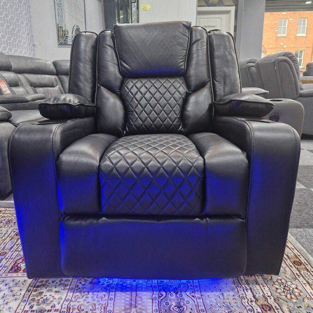 MNS Orlando Electric Recliners 3+2 Seater Leather Sofa (Black, Grey) /LED LIGHTS/WIRELESS CHARGER