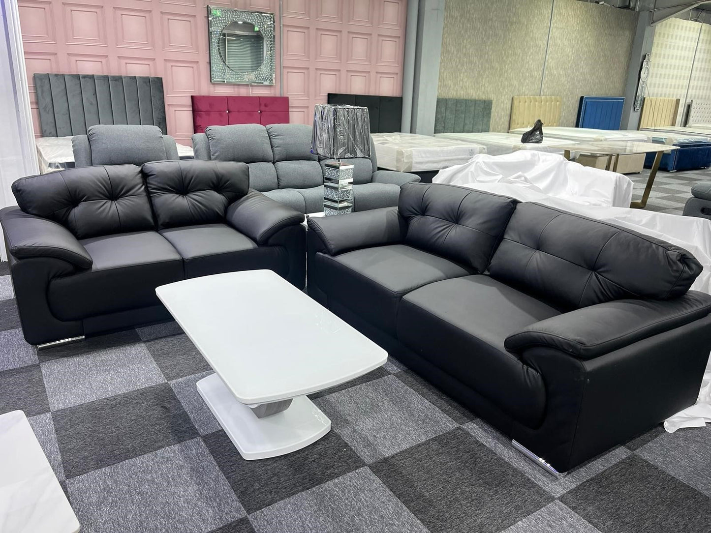 Dover Leather Sofa Black 3+2 Seater