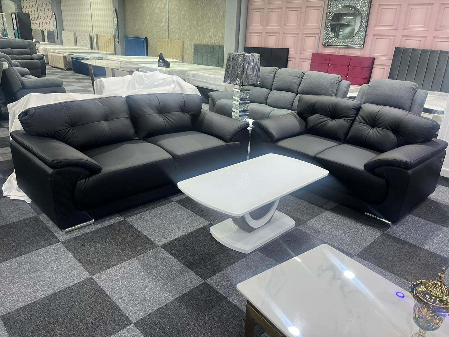 Dover Leather Sofa Black 3+2 Seater