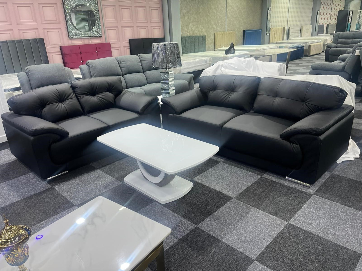 Dover Leather Sofa Black 3+2 Seater