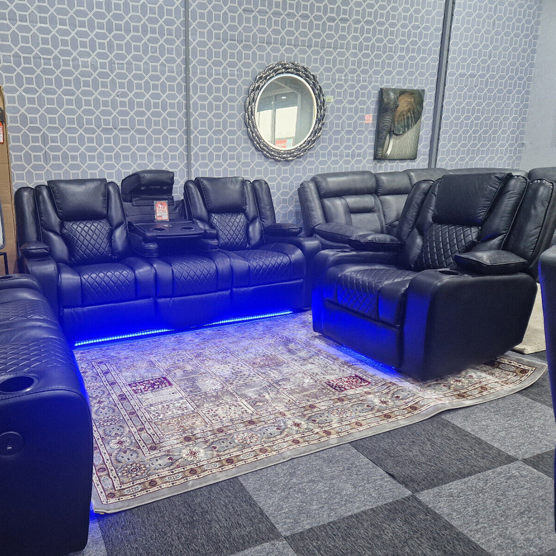 MNS Orlando Electric Recliners 3+2 Seater Leather Sofa (Black, Grey) /LED LIGHTS/WIRELESS CHARGER