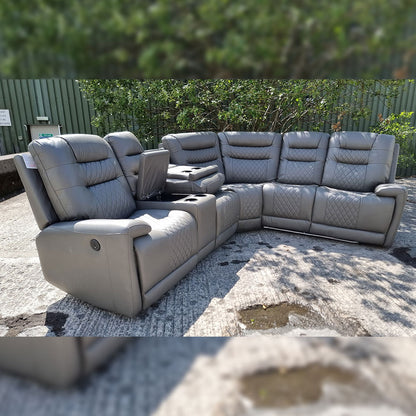 MNS Halifax Leather Electric Recliner Corner Sofa(Black,Grey,Beige)-USB Ports/LED LIGHTS/CUP HOLDERS