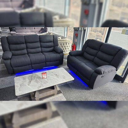MNS Roma Platinum Grey Fabric Electric Recliner Set 3+2 Seater with USB & LED