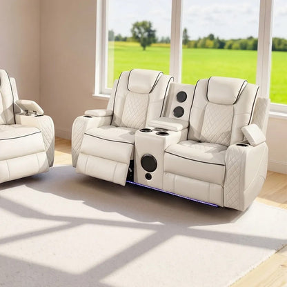 Emilay Premium Leather Electric Recliner Sofa – Luxury 3 and 2 Seater with Cooling Cupholders & Integrated speaker System