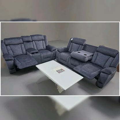 Beunis Aire 3+2 Plush Velvet Manual Recliner Sofa Set – Charcoal Dark Grey