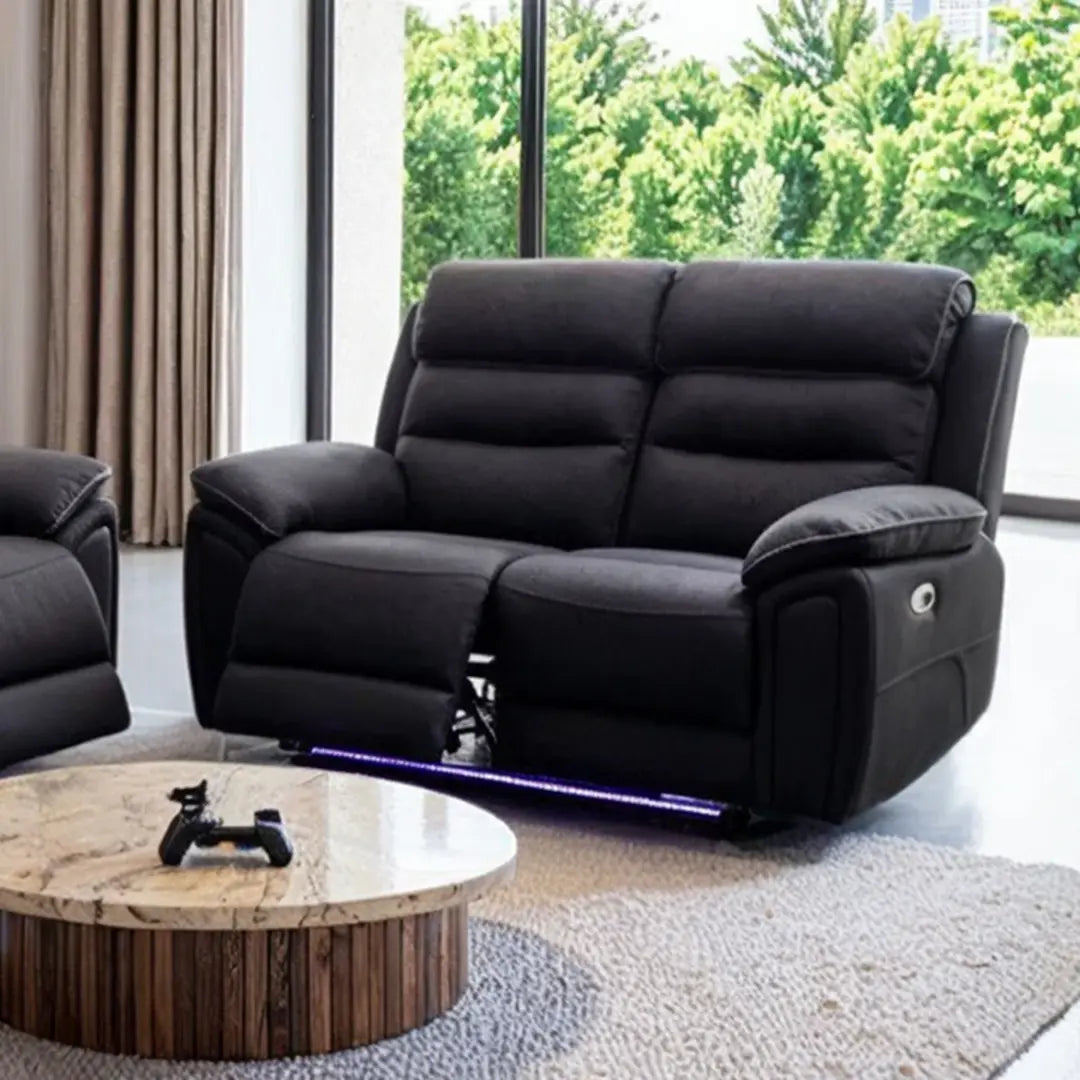 Venice Electric Recliner Sofa Set, Fabric, 3 and 2 Seater, Platinum, with USB, Type C, LED, and Reading Lights