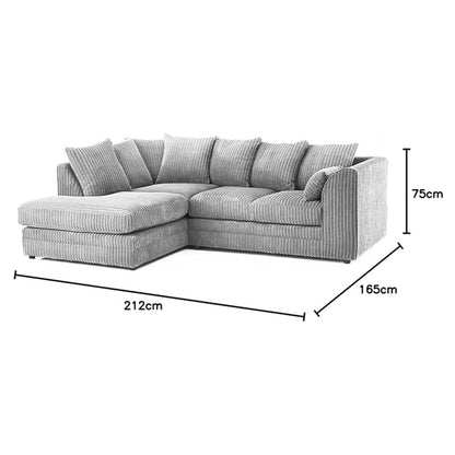 MNS Luxor Fabric Corner Sofa Silver | Soft Jumbo Cord 3-4 Seater Corner Sofa