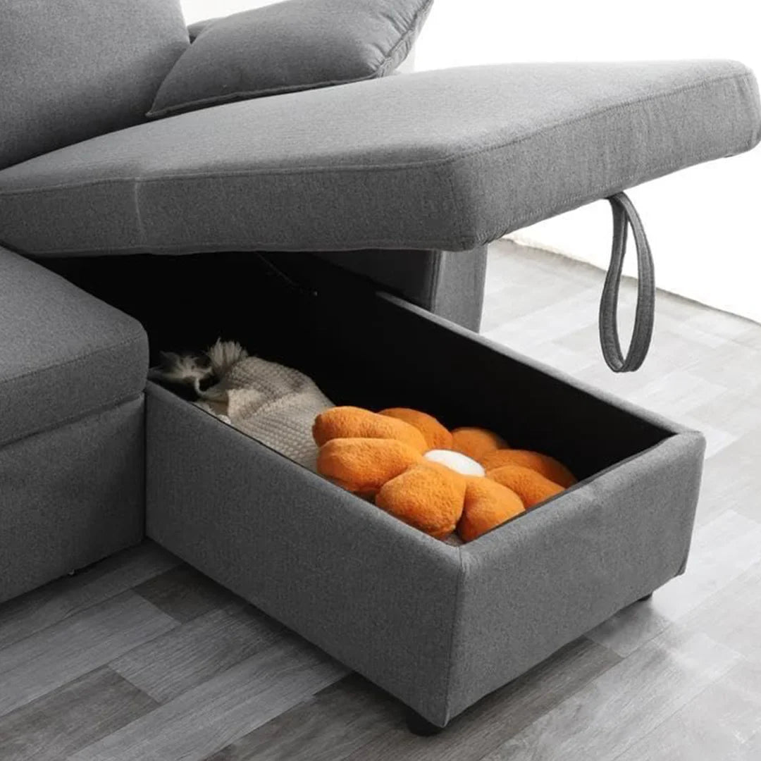 Francesca Sofa Bed (Universal) in Grey fabric - USB - Storage - Cuphoders - Bed - Magazine Pocket