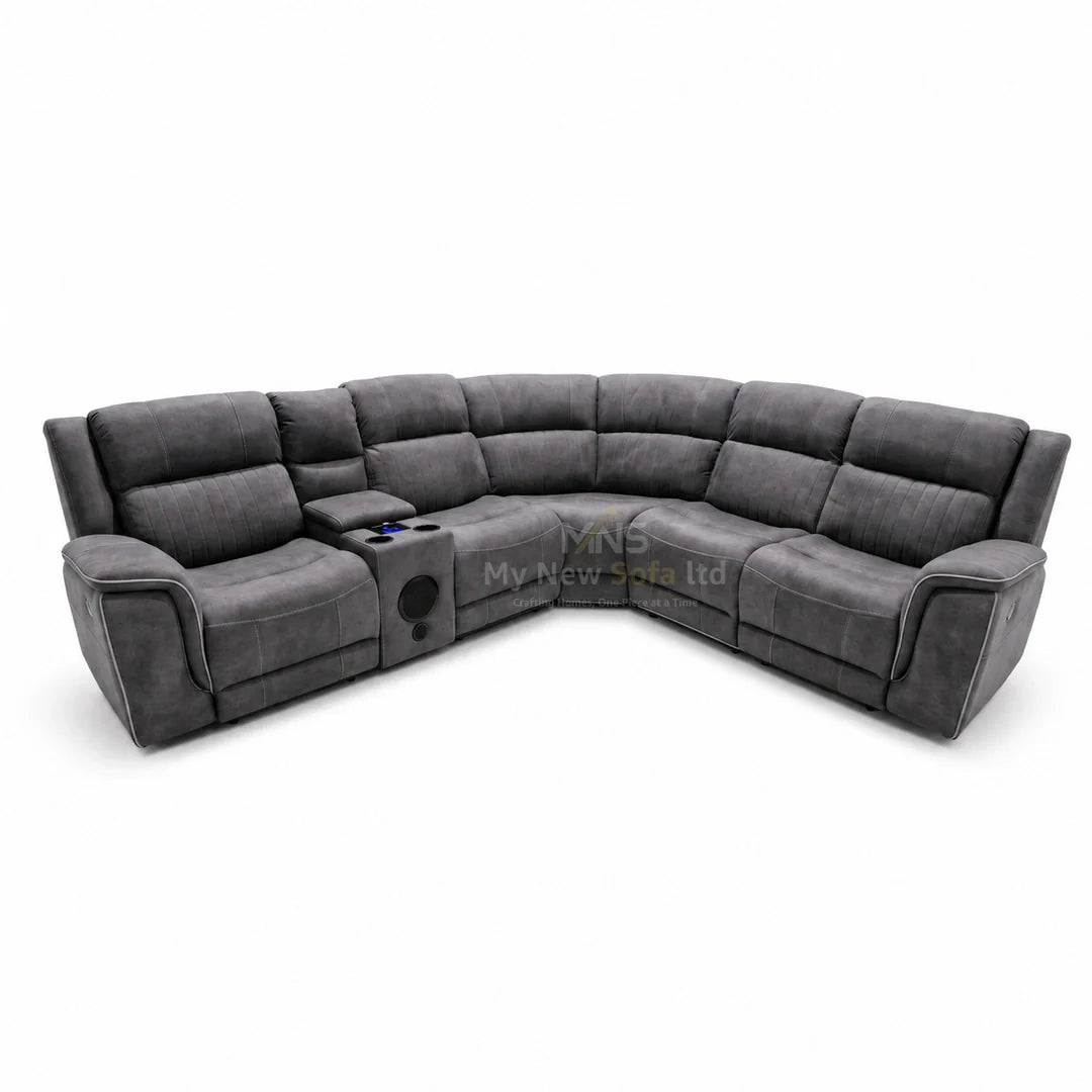 Hannah Grey Microfibre Electric Recliner Sofa Set with USB, LED Lights & Bluetooth Speakers